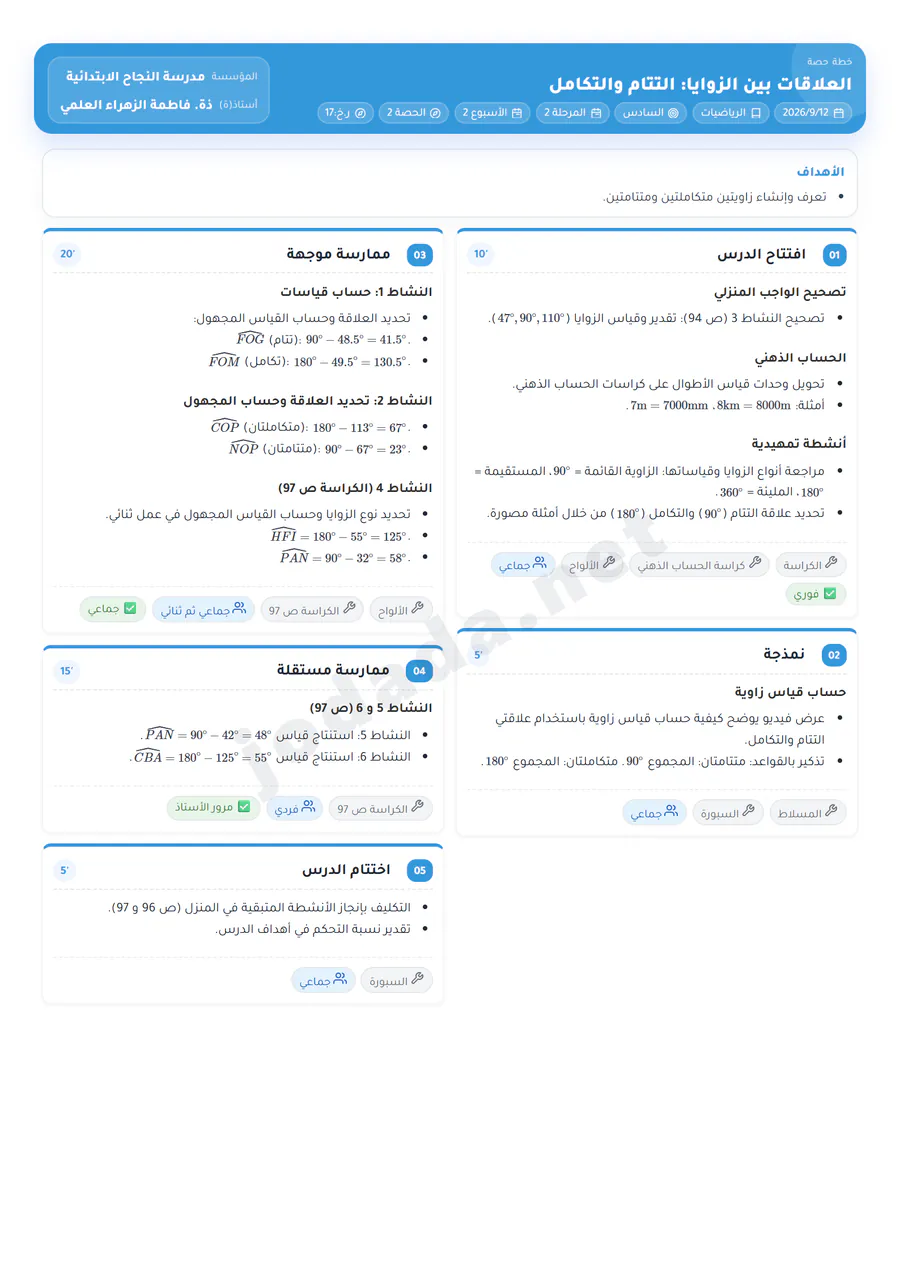 جذاذة عصرية - رياضيات